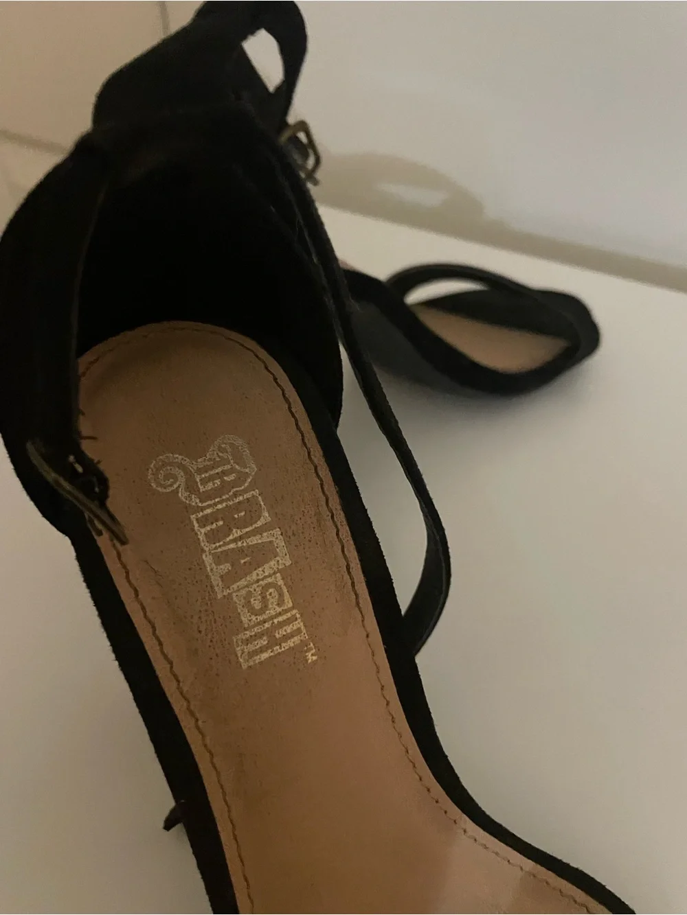 Brash Black Suede Ankle Strap Block Heels